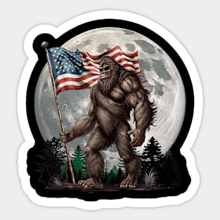 Bigfoot Sasquatch American Flag Full Moon Patriotic Sticker